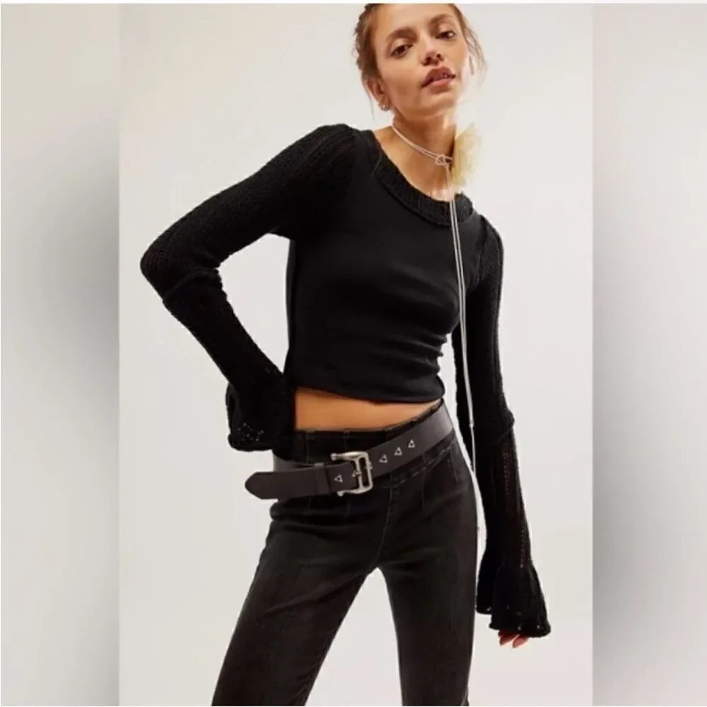 Free People NWT Cuffing Season Top in Black Size Large